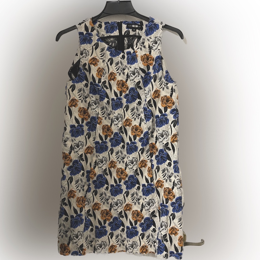 Slate & Willow Blue and Orange Floral Jacquard Shift sleeveless dress